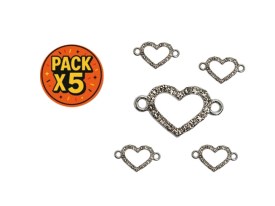 Dije Esmaltado Corazon Plateado con Strass Doble Agarre x 5 Unidades